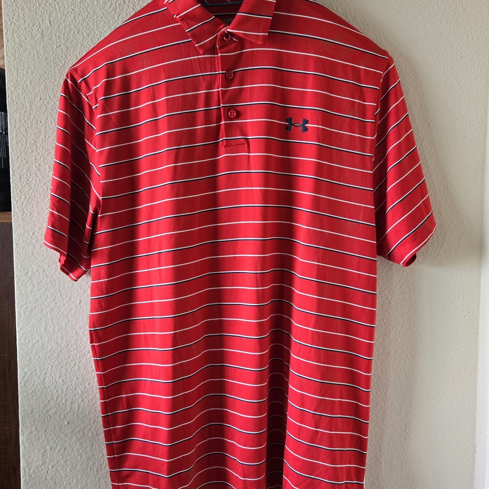 Under Armour Red and Blue Polo Shirt with Stripes